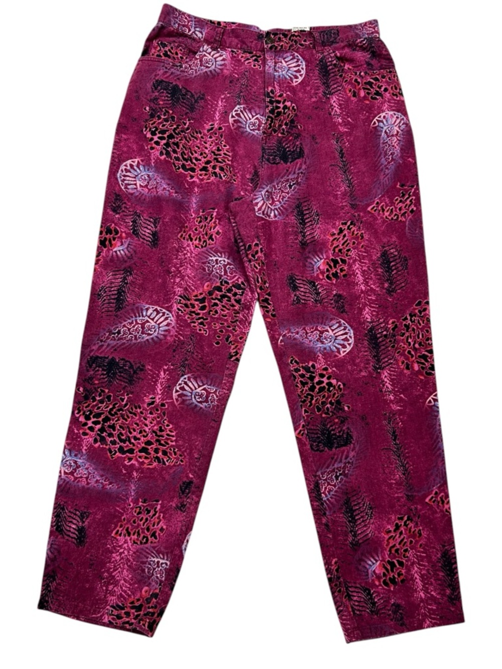 Vintage Bill Blass Jeanswear High Waisted Pants 14 Pink Abstract Print Linen Ble